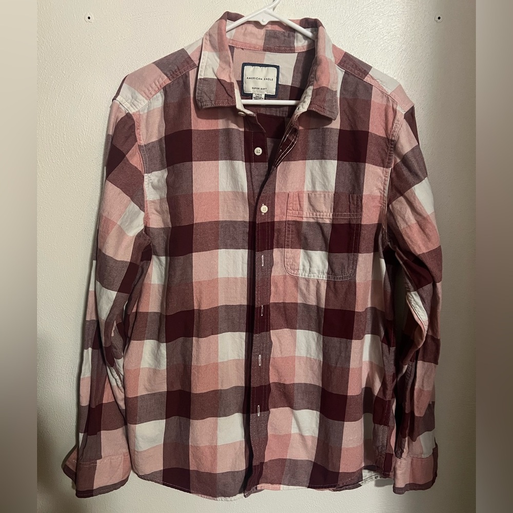 AMERICAN EAGLE Classic Super Soft Everyday Button Down Plaid Shirt Men's Size L